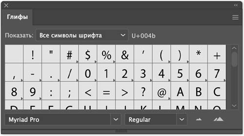 Палитра "Глифы"
